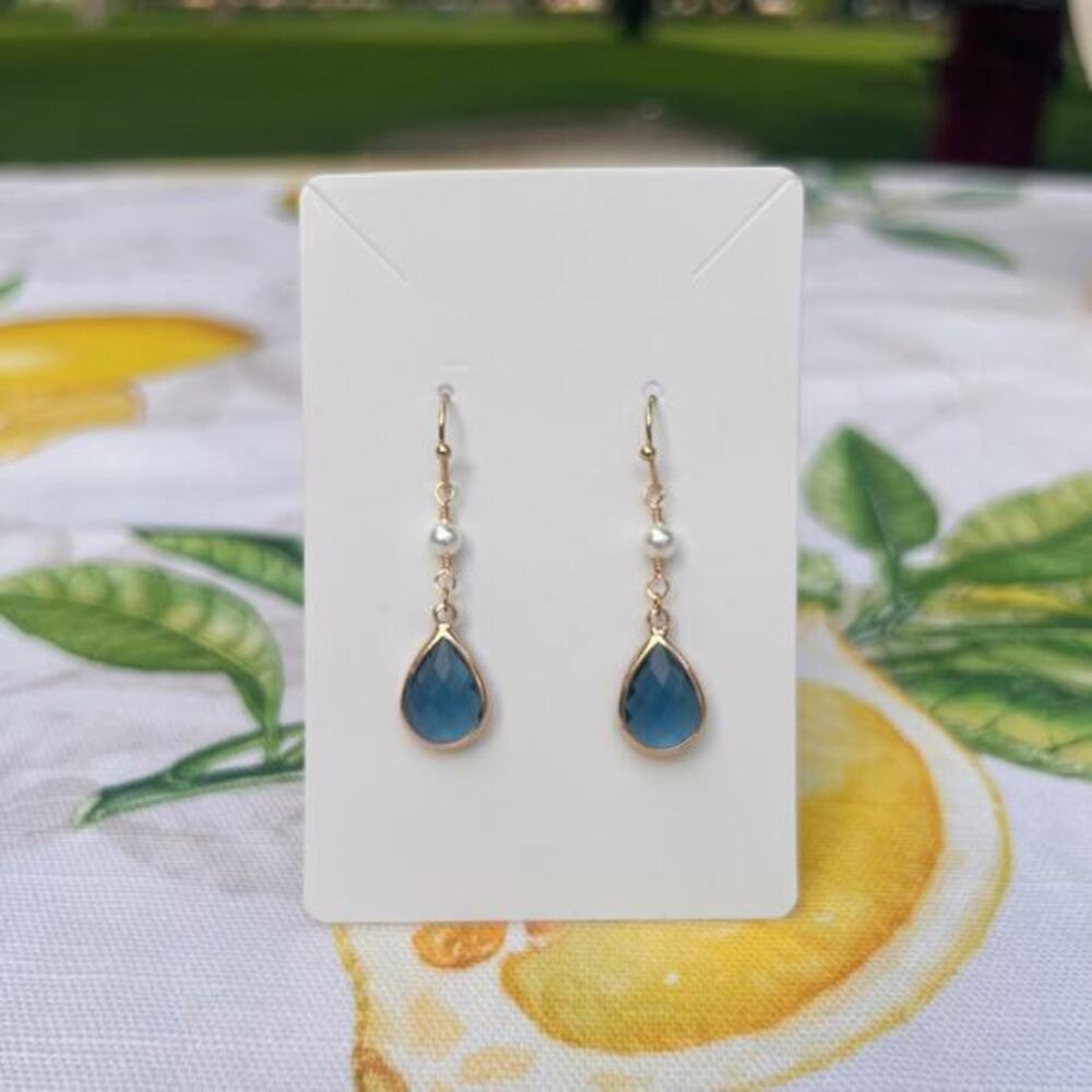 Sapphire London Blue Topaz Jumbo Crystal Glass Pearl Victorian Romantic Earrings